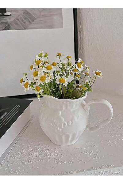 Beauenty 1pc Minimalist European Retro Embossed Ceramic Flower Vase For Living Room Decoration