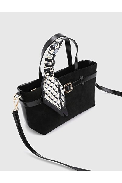 İLVİ Elye Genuine Suede Leather Black Women's Handbag