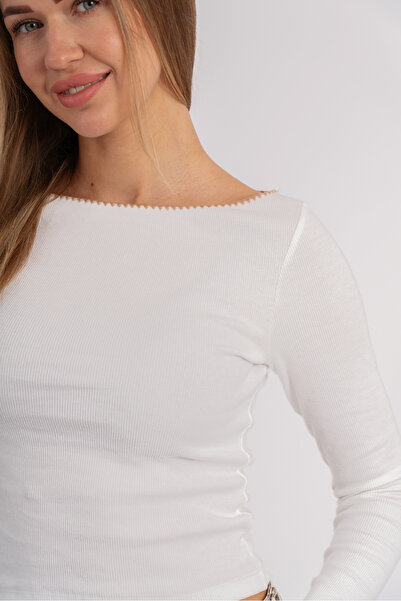 Oq 100% Cotton Blouse with Stitching Details and Boat Neck