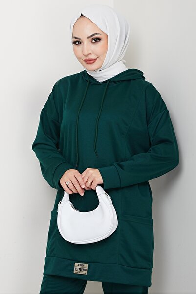 Bestenur Double Pocket Hooded Double Suit 1663 - Emerald Green