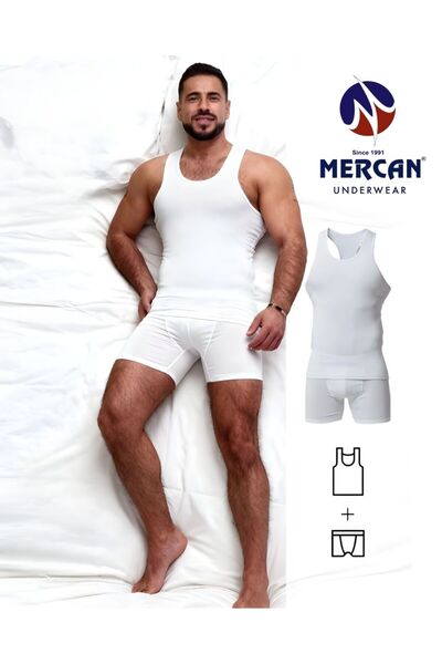 Mercan Erkek Beyaz Takım Özel Kutuda Uzun Kesim Boxer Sporcu Atlet