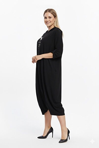 Zer Otantik Viscose Stretch Fabric Oversized Dress Black Black