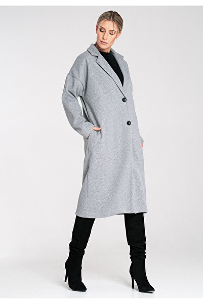 Figl Elegant striped coat for women - Winter coat for women - Gray coat M1111 r. Universal
