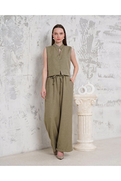 ZENGEZUR MALL Lvsqvr Brooched Vest Pants Suit Khaki S255821 (115327) (Size: m)