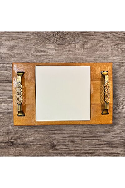 Zen Hand Design Boyamaya Hazır Çini Bünye Tepsi Antik Kulplu Masif Kayın