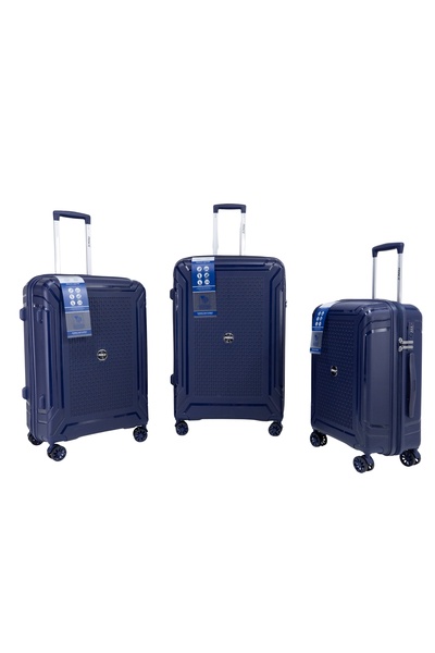 Prince Travelling Prince Pro High-Grade PP 8-Wheel Cavaro XL 3-Pc Luggage Set (21”+25”+29”) – Navy Blue, Durable