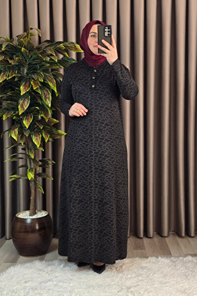 Elmas Tesettür Kadın Tesettür Giyim Büyük Beden Anne Leopar Desen Elbise