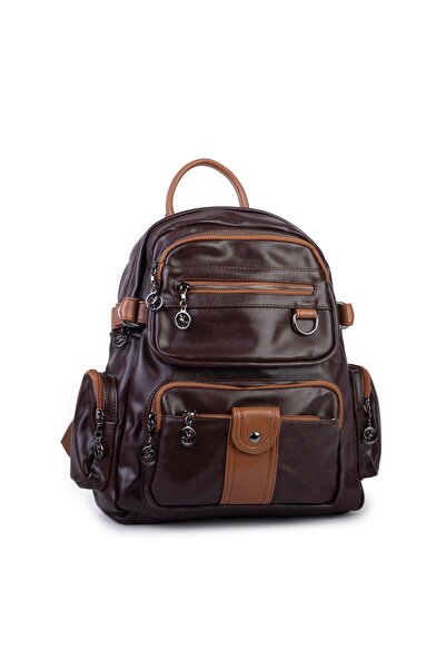 Nas Bag Women's Multi-Compartment Large Size Backpack Brown Tan