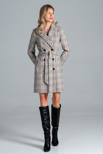 Figl Elegant women's summer coat in plaid with belt M832 size L