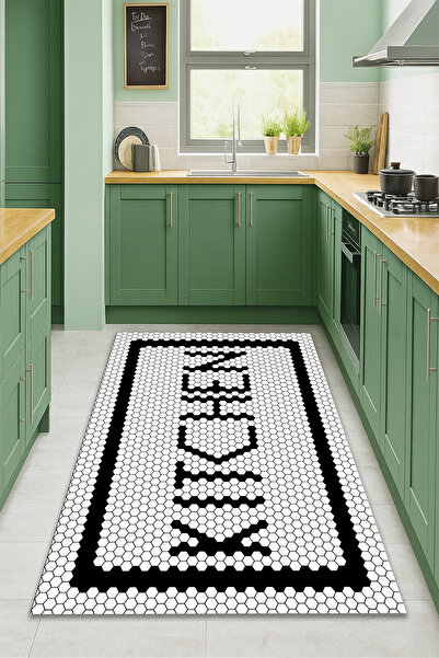 Kessy Home Studio Kitchen Yazılı Mutfak Halısı Dijital Baskı Kaymaz Taban Hal...