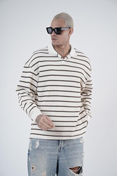Butik Trend We Polo Neck Striped Oversize Fit Men's Knitwear Sweater