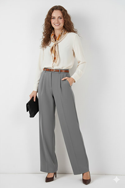 benguen Belted Hijab Pants 6696 Gray
