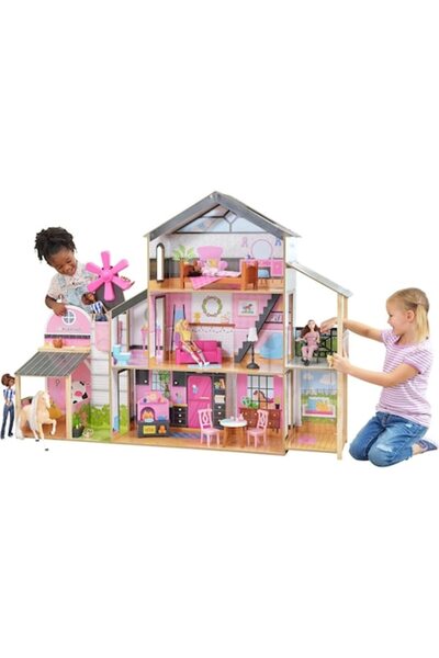 LikeSmart KidKraft WindMill MDF Wooden Dollhouse, 3-level, lift, lights & sounds, 154 cm