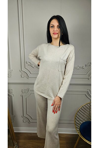 Diva Exclusive Fashion Beige Knitted Two-Piece Suit – Comfort and Minimalist Elegance