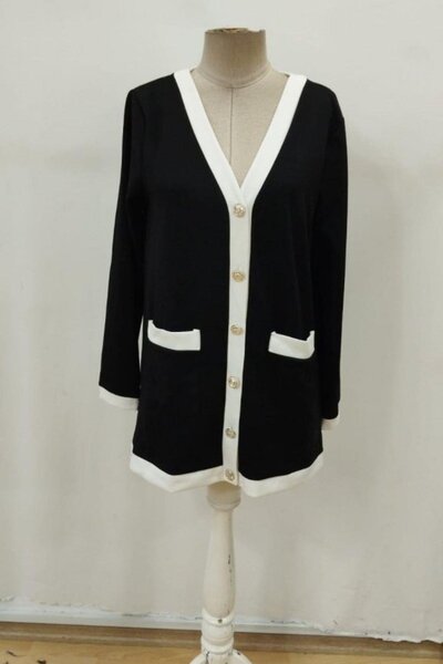 Mossta V-Neck Buttoned Piped Detail Modal Jacket - Black