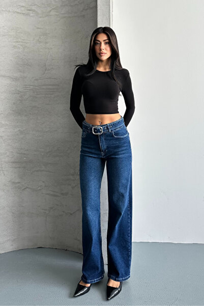 macharel jeans D74 Wide Leg Jeans with Belt Palazzo Pants