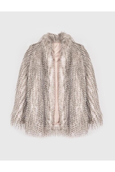 İLVİ Fear Beige Woman Faux Fur Coat