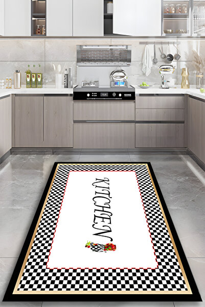 Kessy Home Studio Kitchen Yazılı Mutfak Halısı Dijital Baskı Kaymaz Taban Hal...