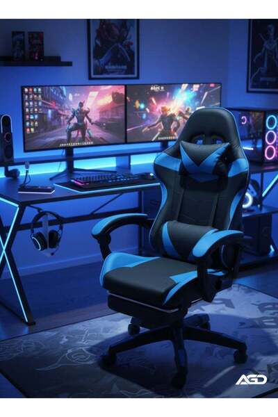 AGD Office & Gaming Chair with Armrests and Footrest, High-Back Reclining Swivel Chair with Headrest