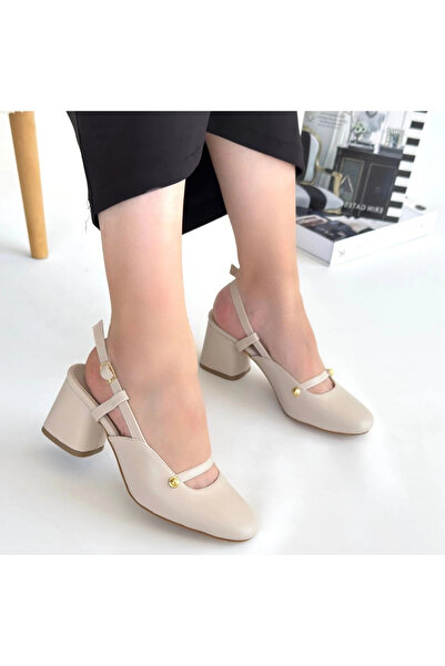 ZENGEZUR MALL Lvsqvr Jecci Beige Leather Heeled Shoes (121339) (Size: 36)