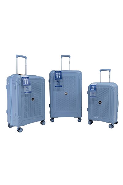 Prince Travelling Prince Pro High-Grade PP 8-Wheel Cavaro XL 3-Pc Luggage Set (21”+25”+29”) – Grey Blue, Durable