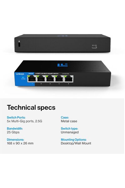 Linksys 5-Port, 2.5G Multi-Gig Unmanaged Switch | Energy-Efficient Ethernet