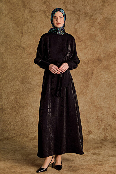 Setrms Korsajlı Jakarlı Desenli Drape Elbise