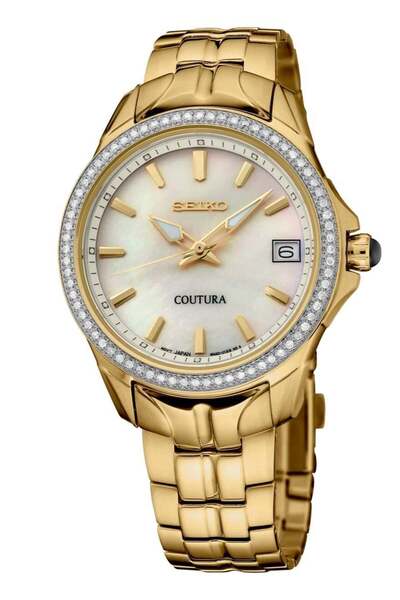 Seiko SUR592 Coutura Gold-Tone Diamond Bezel Quartz Watch