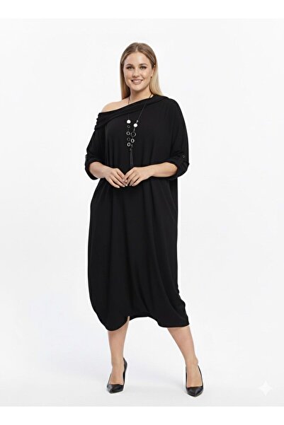 Zer Otantik Viscose Stretch Fabric Oversized Dress Black Black