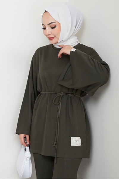 Bestenur Drawstring Arma Detail Double Suit 1664 - Khaki