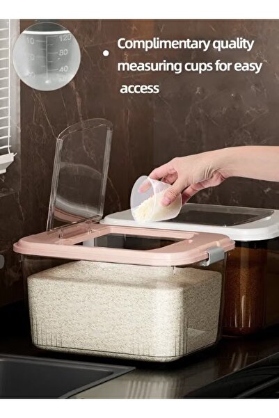 Generic 20L Rice Storage Container Rice Bucket Dispenser with Measuring Cup (35×26.5×20cm) White