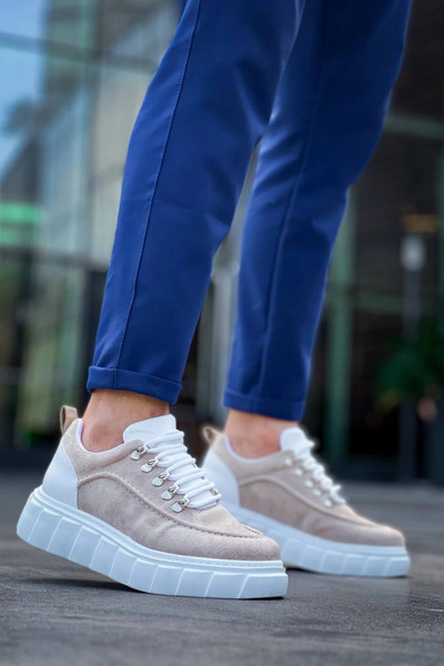 ZENGEZUR MALL Lvsqvr Kb-X10 Kuback Beige Suede White High Sole Casual Sneakers (120610) (Size: 44)
