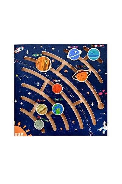 OEM Puzzle educativ din lemn, Labirint cu planetele sistemului solar, 3+ ani,...