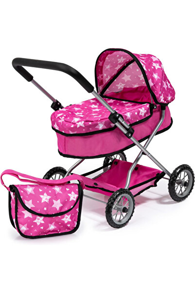 Bayer Carucior pentru papusi Smarty Pink Stars pentru papusi de pana la 46 cm,cu roti rezistente,pli