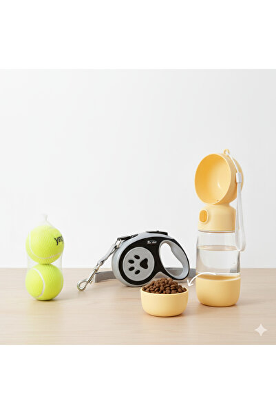 Silvanature Köpek Gezi Seti 3’lü – Otomatik Uzayan Tasma + Mama/Su Taşıma Mat...