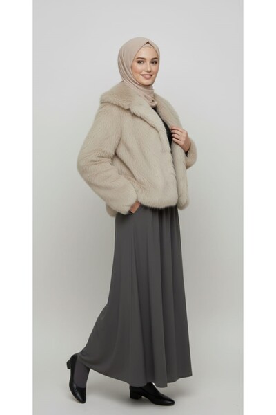 Karipkız Moda Women's Beige Premium Faux Fur Jacket