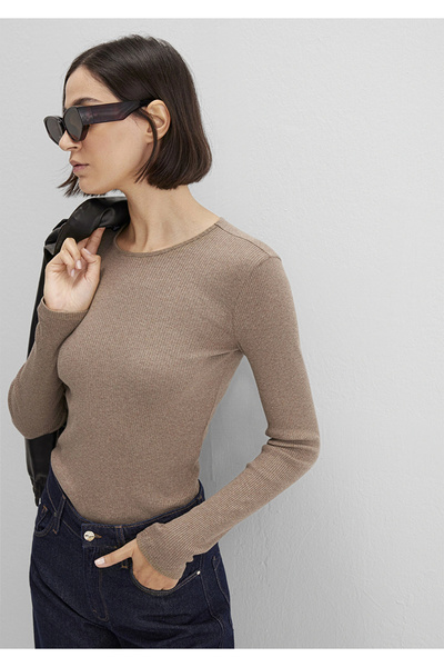 Mavi 1613655-91335 Cashmere Blend Brown Long Sleeve Basic T-Shirt