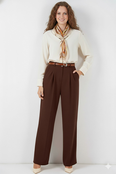 benguen Belted Hijab Pants 6696 Brown