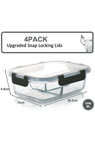 Beauenty Glass Meal Prep Containers, 4-Pack 1040ml (3-Compartment)
