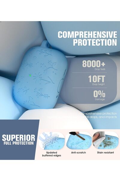 Yelajoy AirPods Pro 3 Case,Cute with Cherry Blossom Keychain&Cleaning Kit,Silicone Shockproof,Light Blue