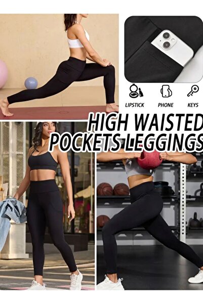 LACKH High Waist,Stretchy,Solid Color Leggings Comfortable Soft Stylish Style for Fitness with Side Pocket # Tights