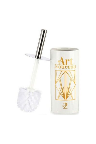 OEM Ceramic Art toilet brush with ceramic holder, colors white-gold-silver, 9.6x9.6x32 cm