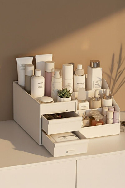 Kitchen Life 3-Tier 2-Drawer Office, Cosmetic, and Makeup Organizer / Multi-Compartment Bathroom Makeup Stand