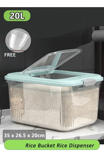 Generic 20L Rice Storage Container Rice Bucket Dispenser with Measuring Cup (35×26.5×20cm) Blue