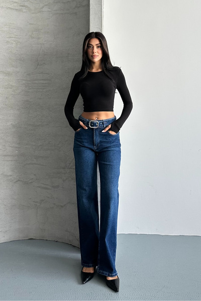 macharel jeans D74 Wide Leg Jeans with Belt Palazzo Pants
