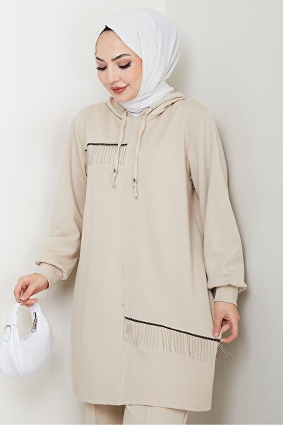 Bestenur Chain Detail Double Suit 1660 - Beige