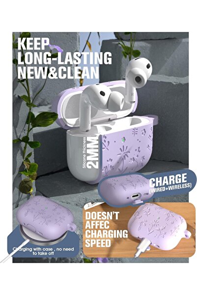 Yelajoy AirPods Pro 3 Case,Cute with Cherry Blossom Keychain&Cleaning Kit,Silicone Shockproof,Purple