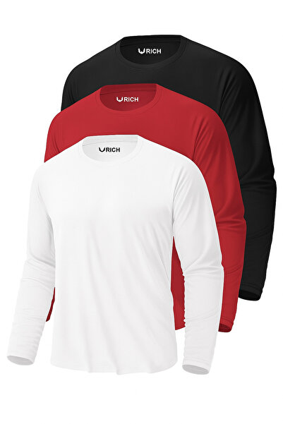 Rich Men's Black-White-Red 3-Pack Basic Long Sleeve Athlete Bodysuit