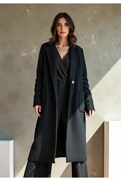 Figl Buclé coat - Buclé coat - Black women's coat M1113 size Universal