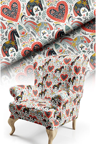 CANİLA Pop Patterned Horse Moifli Digital Printed Upholstery Sofa Fabric. Babyface Cotton Lined Rasel Fabric